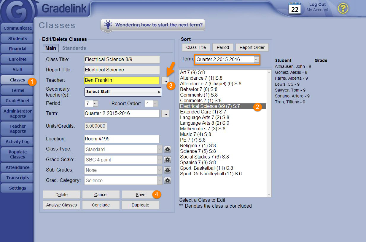 Adding New Teachers In Place Of Previous Teachers Gradelink Support 